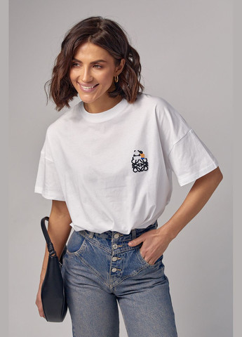 Белая летняя женская футболка oversize с вышивкой - белый Lurex