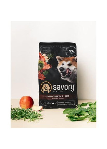 Сухой корм Large для собак больших пород, со свежим ягненком и индейкой, 3 кг Savory (322874663)