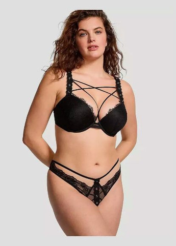 Женские трусики открытые Rose Lace & Grommet Crotchless Thong Panty Black Victoria's Secret (327218035)