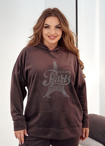 Спортивний костюм жіночий оверсайз з велюру зі стразами (худі + штани) No Brand (362590031)