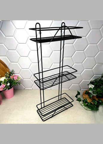 Чорна пряма триярусна полиця 27 см у ванну кімнату Люкс No Brand (303213146)