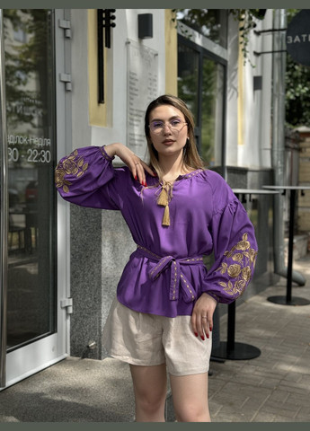 Фіолетова вишиванка жіноча BeART візерунок квітковий вільна штапель (300584649)