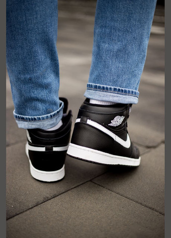 Чорно-білі Зимовий кросівки зимові чоловічі nike air jordan 1 mid winter black white fur | найк аір джордан 1 чорно-білі з хутром No Brand