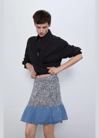 Разноцветная юбка демисезон,черный-белый-синий, Zara