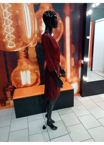 Бордовое платье до колен вечернее люрекс на запах рукава 3/4 s-m бордовое No Brand