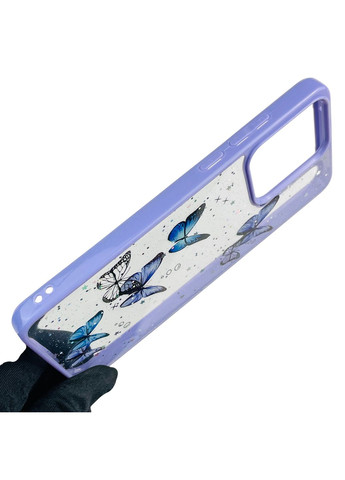 Чохол для Moto G84 (PAYM0011RS) з блискітками з метеликами на моторола г84 бузковий Motorola (366389588)