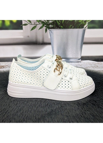 Белые слипоны женские перфорированные эко-кожа Princess