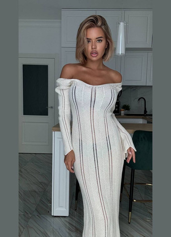 Бежева кежуал жіноча в'язана сукня максі з довгими рукавами MonCher