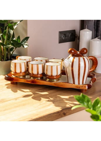 Чайный сервиз на 6 персон с керамической подставкой, шоколад Jooki (358706123)