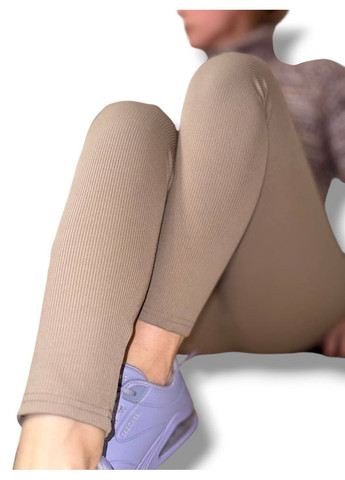 еластичні з високим широким поясом чорні No Brand Лосини в рубчик (322873917)