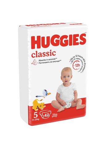 Підгузки Classic 5 (1125 кг) Jumbo 42 шт (5029053543185) Huggies classic 5 (11-25 кг) jumbo 42 шт (268142229)