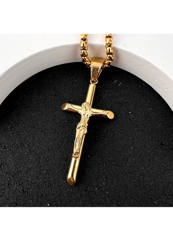 Позолочений хрестик із розп'яттям з медичної сталі PSC-070 No Brand (351503748)