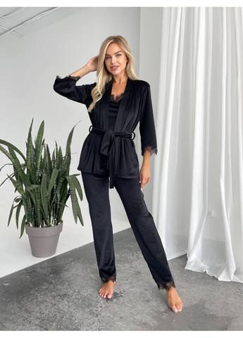 Черная всесезон велюровый домашний костюм тройка Fashion
