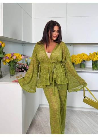 Брючный кружевной костюм двойка Арт: 7066.14, горчица, размер 64-72 No Brand (355469731)