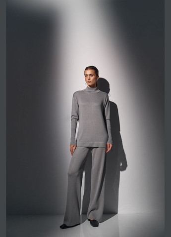 Серый демисезонный женский удлиненный джемпер из вискозной пряжи с поясом (2706) Triko Bakh