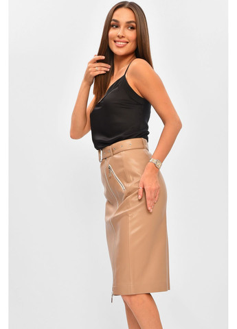 Бежевая джинсовая однотонная юбка женская экокожа однотонная бежевого цвета Let's Shop а-силуэта (трапеция)