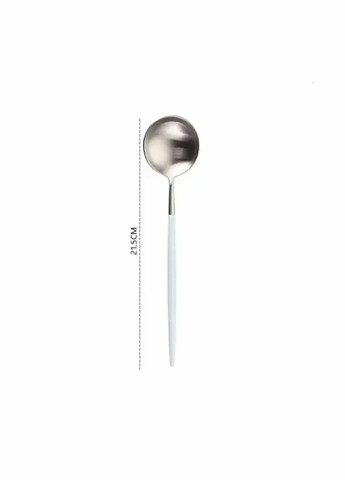Ложка столовая серебряного цвета с белой ручкой из нержавейки. Приборы для ресторанов и дома REMY-DECOR (293152716)
