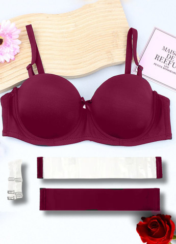 Бордовий балконет бюстгальтер-невидимка трансформер victoria push-up 36 75beige (6952) FS з кісточками поліамід
