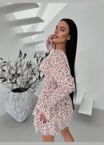 Білий повсякденний, святковий жіноча міні сукня в квітковий принт з пишною спідницею, футляр Україна з квітковим принтом