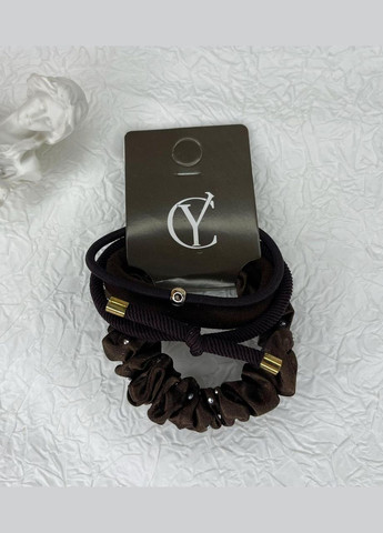 Гумки для волосся Набір тканинних резиночок з різних матеріалів Темно-коричневі 6 см Упаковка 4 шт Finding (315799790)