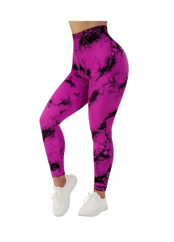 Комбинированные демисезонные леггинсы с мраморным принтом, фуксия с черным, размер m Trends