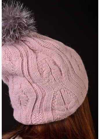 Шапка жіноча Fashion на флісі з бомпоном візерунок пудрова Fancy (306442595)