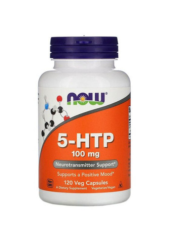 5-HTP 100 мг 5-гідрокситриптофан покращує сон і знімає стрес 120 рослинних капсул Now Foods (264648087)