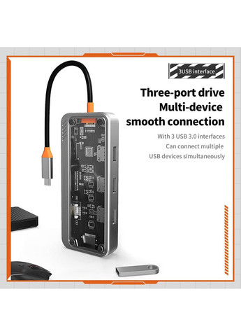 USB type C HUB 10 in 1 PD100W 4K 30 Гц USB 3.0 10 Гб/с RJ45 ЮСБ хаб для Макбуку Ноутбуку USB C type hub Baseus (366664728)