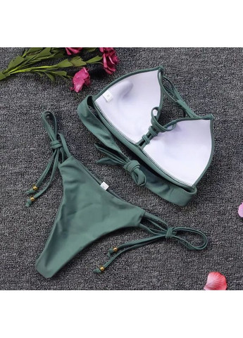 Оливковий (хакі) літній роздільний купальник із еластану з пушапом. роздільний купальник ззаду верх на зав'язках. China