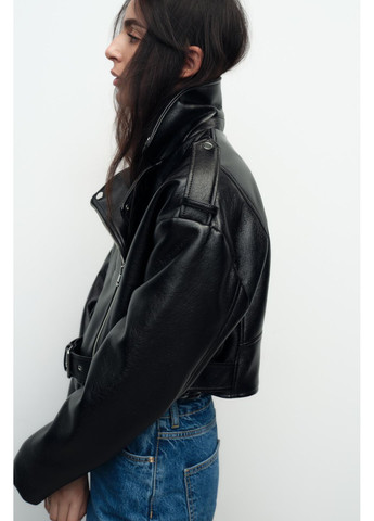 Черная демисезонная блестящая байкерская куртка косуха, байкерская Zara