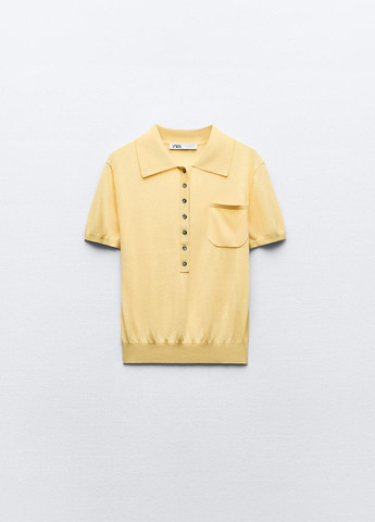 Светло-желтая женская футболка-поло Zara однотонная