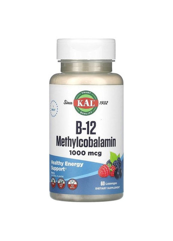 Вітамін Б12 1000 мкг B12 метилкобаламін 60 пастилок зі смаком ягід KAL (285896198)