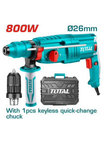 Перфоратор (TH308268-2) Total TH308268-2 SDS-Plus, 800Вт, 0-4000об/мхв + патрон (364660843)