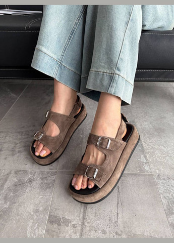 Светло-коричневые босоножки натуральные на платформе 4 см No Brand на липучке