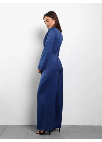 Синяя всесезон атласный пижамный комплект в стиле kimono 3в1 халат рубашка брюки рубашка + брюки No Brand Піжама Kimono чорна