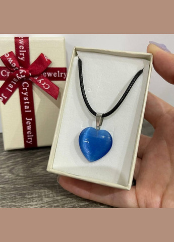 Кулон з натуральним каменем Улексит синє котяче око у формі серця на шнурку в подарунковій коробочці No Brand (331291735)