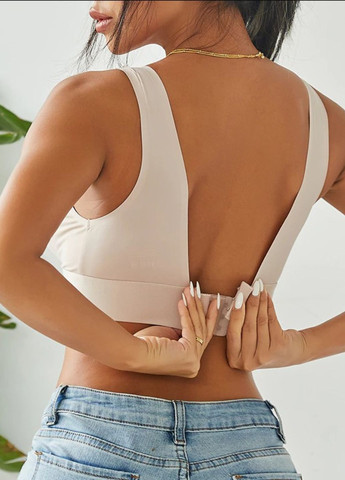 Бежевий топ безшовний бюстгальтер-топ з відкритою спинкою гладенький (1855-90) Finetoo без кісточок поліамід, еластан