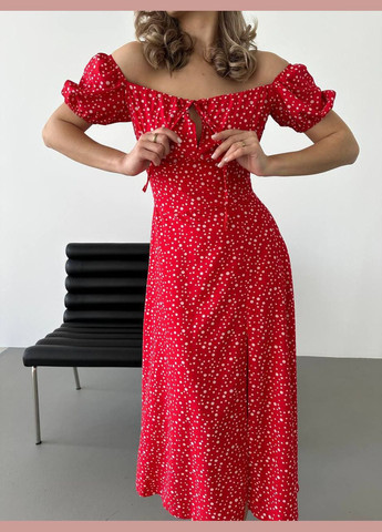 Красное повседневный платье летнее с разрезом popluzhnaya