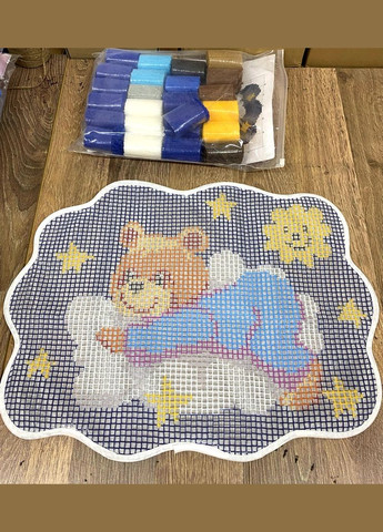 Набор для ковровой вышивки коврик мишка в голубом (основа-канва, нитки, крючок для ковровой вышивки) No Brand 4677 (288129529)