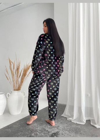 Чорна всесезон піжама кофта + брюки No Brand