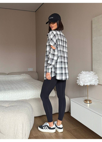Сорочка клітинка з рваними рукавами (oversize) Чорний Україна (340276925)