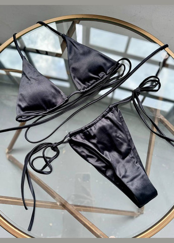 Черный летний женский раздельный купальник с завязками вокруг талии атласный metallic коричневый No Brand