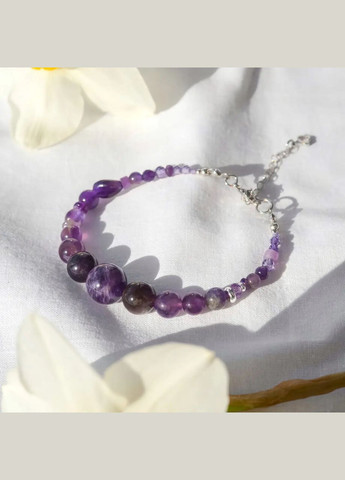 Браслет натуральний Аметист, Циркон фур-ра гіп-ний сплав колір срібло d-12-2мм+- L-18-23см No Brand браслет (302394558)