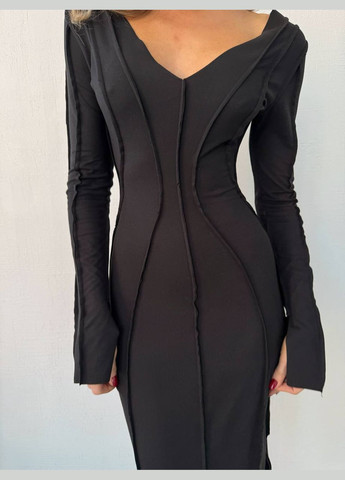 Черное деловое, кэжуал платье No Brand однотонное