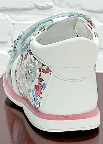 Белые закрытые ортопедические босоножки на липучках для девочки том м Tom.M со стразами, с цветами