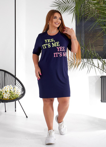Темно-синя повсякденний, домашній сукня-футболка міді довжини з короткими рукавами сукня-футболка No Brand однотонна