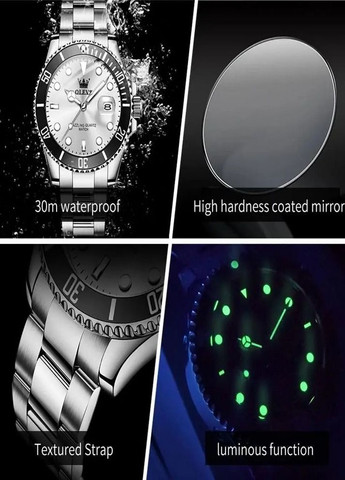 Чоловічий наручний годинник 5885 White Natural з металевим браслетом і календарем Olevs (354820486)