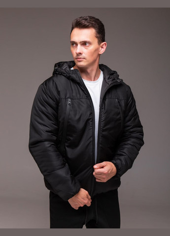 Чорна демісезонна тепла куртка з капюшоном Vakko
