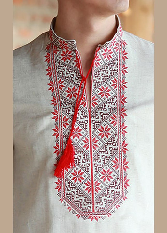 Бежевая мужская вышиванка vishivano4ka 316-4 узор геометрический прямой лен (324244626)