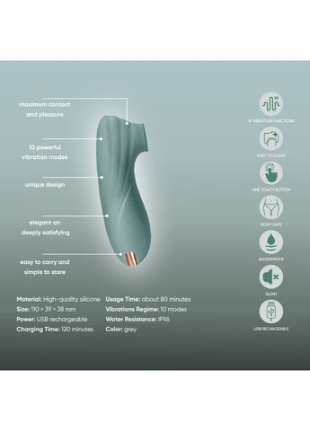 Кліторальний вібратор з вакуумом, сіро-блакитний, 11 см Sweet Em (369608676)